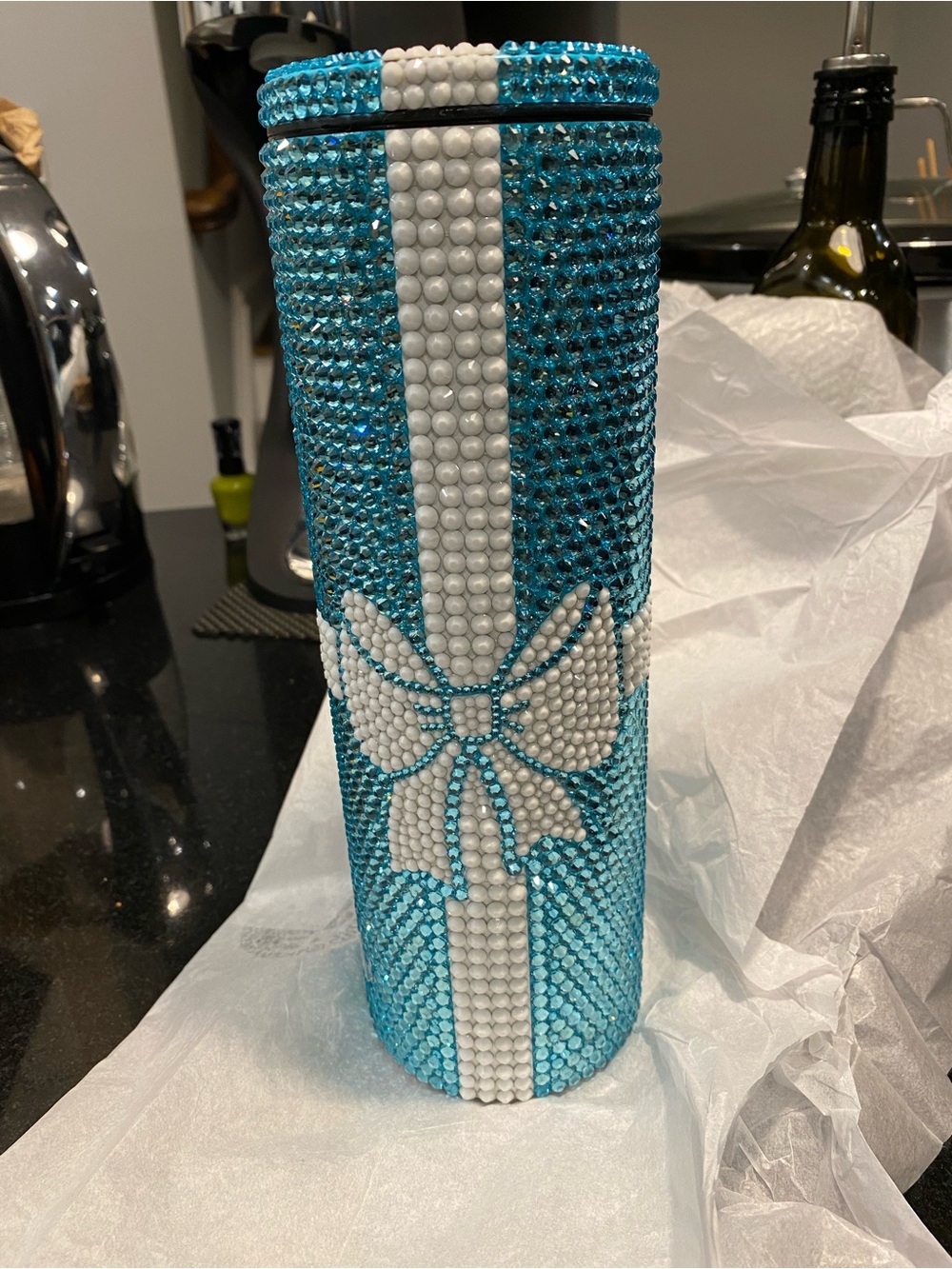 NWOT Starbucks Teal and White Crystal Bow Tumbler